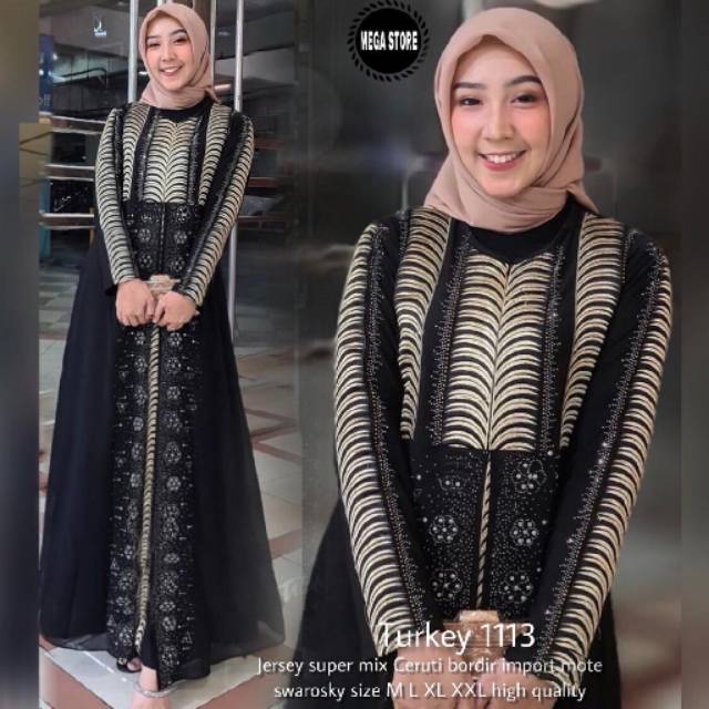 Abaya shafa turki ori mega store hitam gold realpict terlaris termurah
