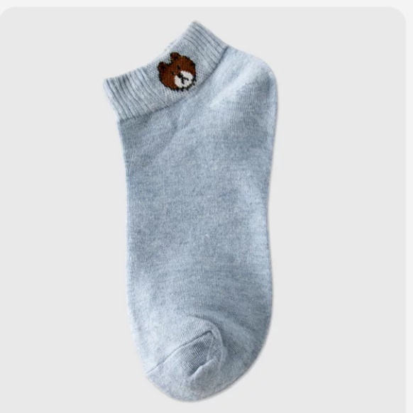 WJ0046 Kaos Kaki Cute Beruang Kaos Kaki Pendek Wanita Pria Semata Kaki-Biru Muda