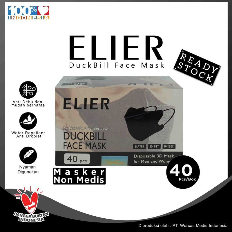 [ ELIER ] BOSON DUCKBILL ISI 40 PCS ] MASKER ELIER DUCKBILL  / ELIER 3 PLY PREMIUM MASK