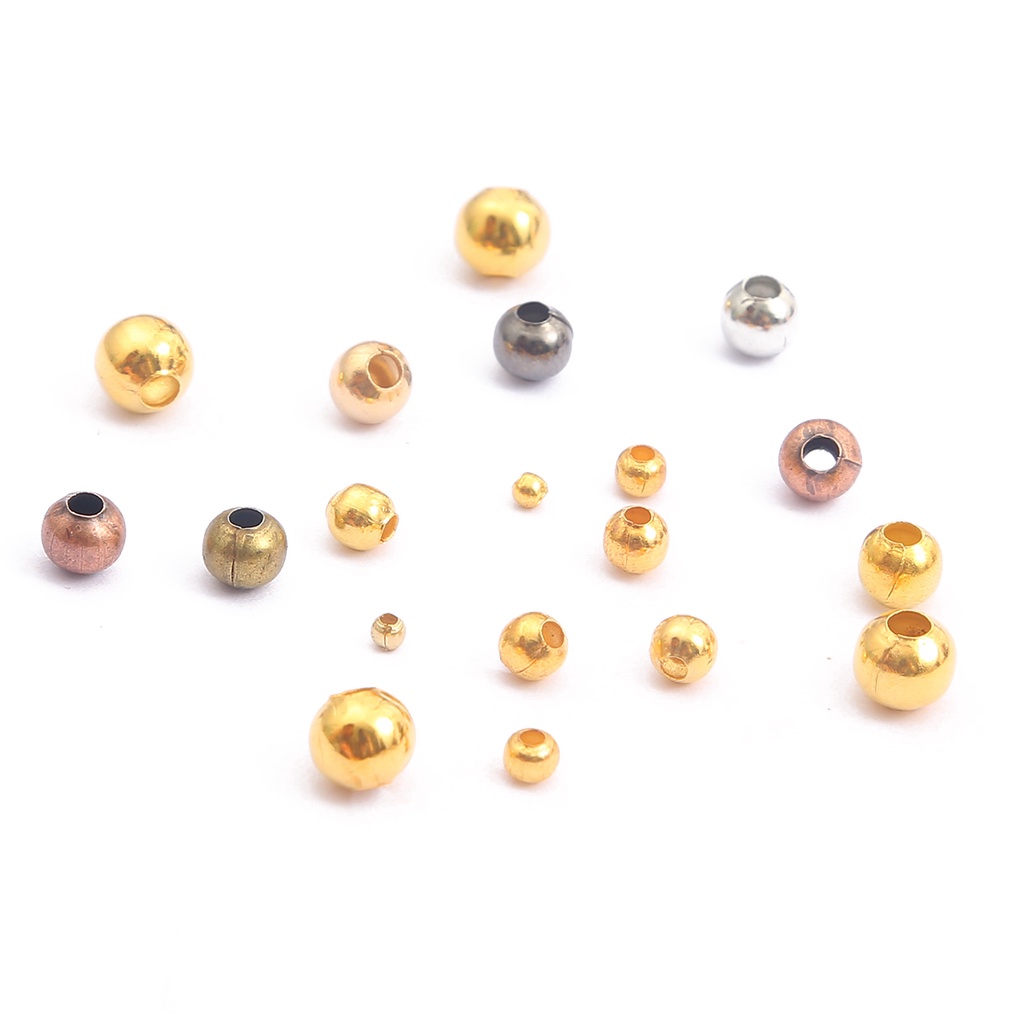 300-1000 Pcs Manik-Manik Bola Bahan Logam Warna Emas Perunggu Ukuran 2.4mm 4mm Untuk Membuat Perhiasan