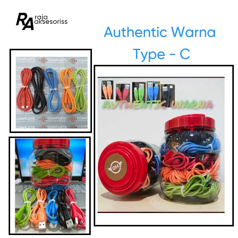 KABEL TOPLES AUTHENTIK  WARNA BULAT TIPE-C (Beli 50 pcs FREE TOPLES)