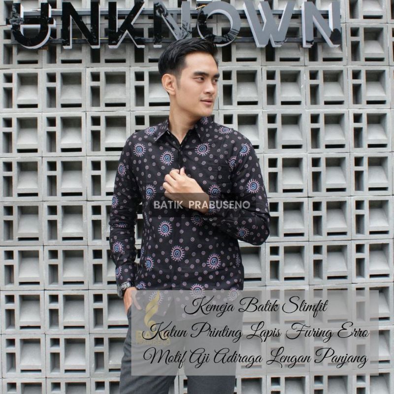 Kemeja Batik Prabuseno Asli Solo Lengan Panjang Slimfit Motif AJI ADIRAGA Jumbo Seragam Kantoran Ker