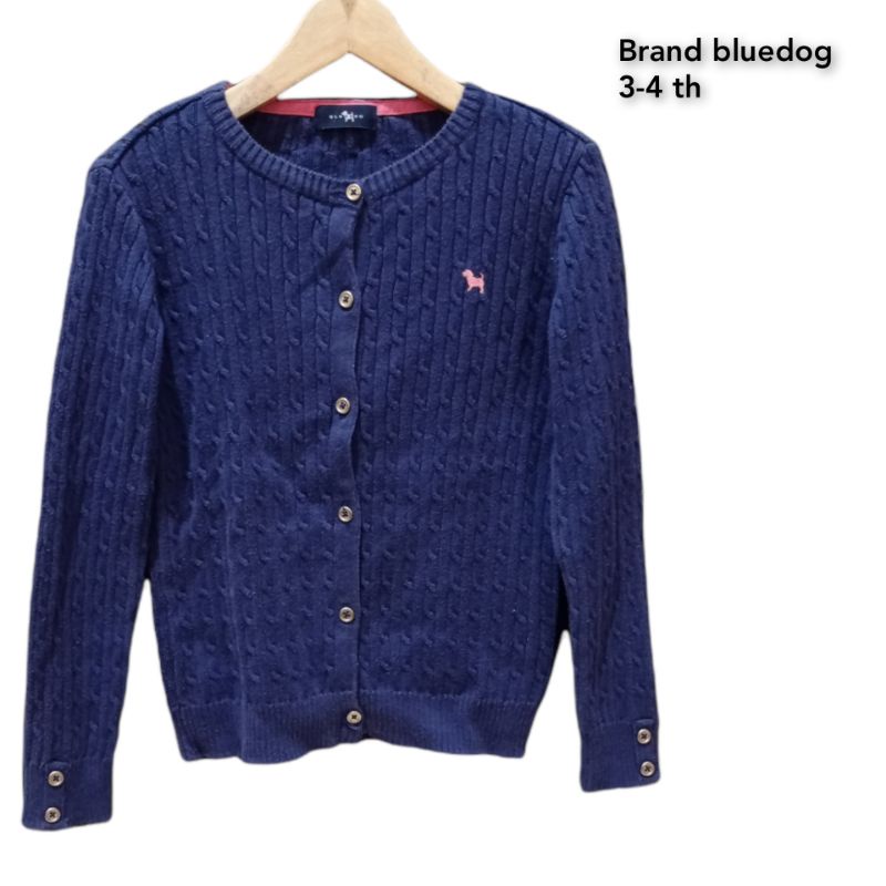 cardi rajut kepang anak 3-4th bluedog