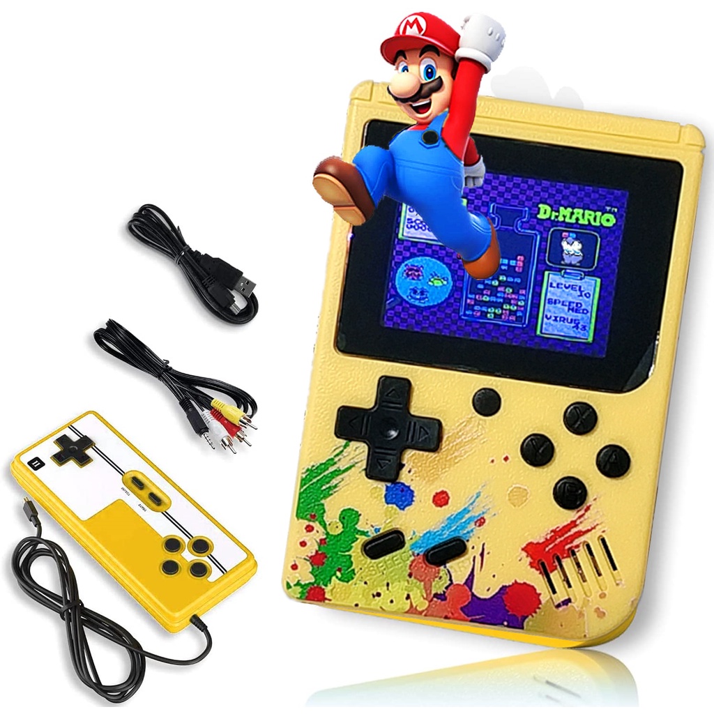 Gameboy Retro FC 400 Classical Games Portable LCD Screen Support for TV & 2 Players Gifts for Kid-2 Players kuning