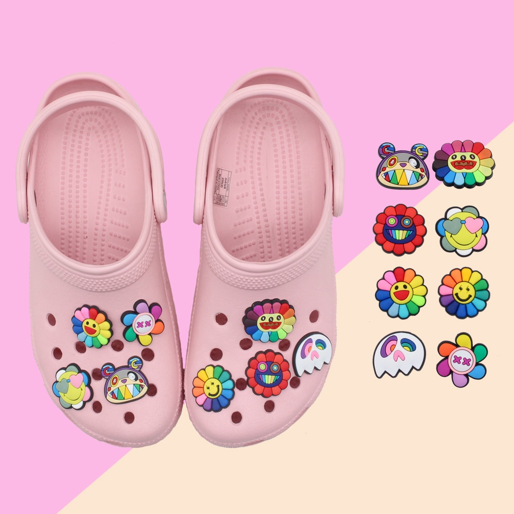 kartun bunga matahari Crocs Pin decorate sandal Gesper Shoe charms Lubang Sepatu accessories Jibbitz  DIY Dapat dilepas gadis hadiah Natal