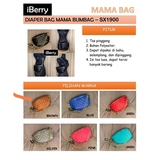 Tas iBerry Diaper Bag Mama Bumbag Selempang, Pinggang, Bahu