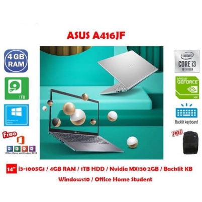 GARANSI RESMI BARU Laptop Asus A416JF ( Core i3 1005G1 / NVIDIA GEFORCE 130MX / 4GB / 1TB / WIN 10 &amp;
