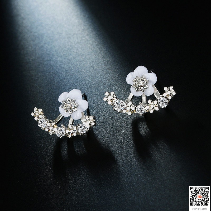 Anting Korea Earrings Perak/Emas Cabang / Bunga / Jumbai / Berlian Murah Giwang Anting Tindik Perhiasan-B-Perak
