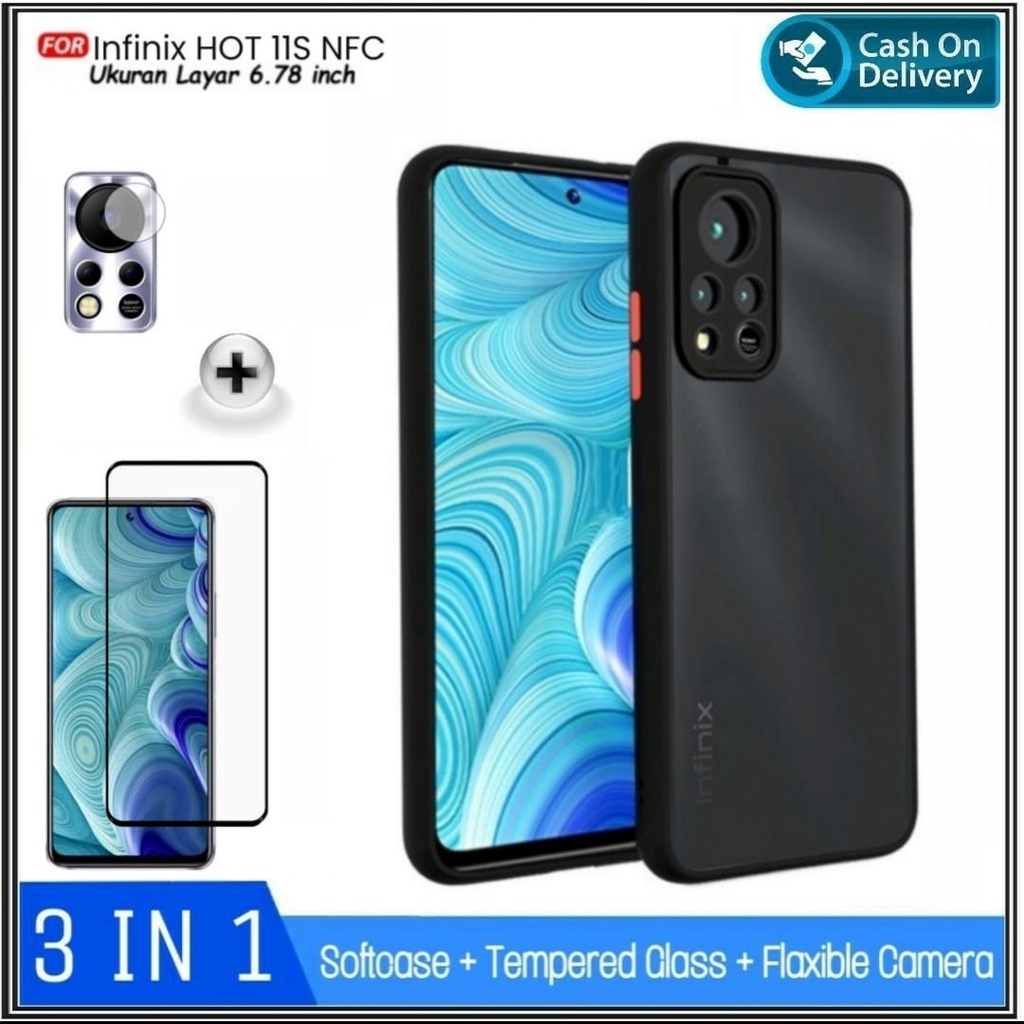 Case Infinix Hot 11S NFC, Note 11 Pro, Note 11S Casing Cover + Tempered Glass Layar & Camera