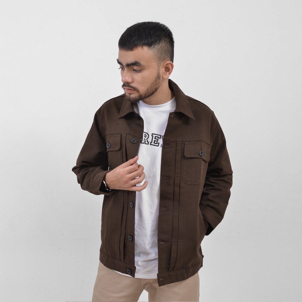 BREY.CO Rex Jacket Dark Brown Canvas Solid Jaket Pria Jaket Jeans Jaket Levis Pria Jacket Trucker Ja