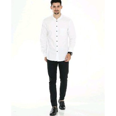 Kemeja Putih Kerah Koko Shanghai Diskon