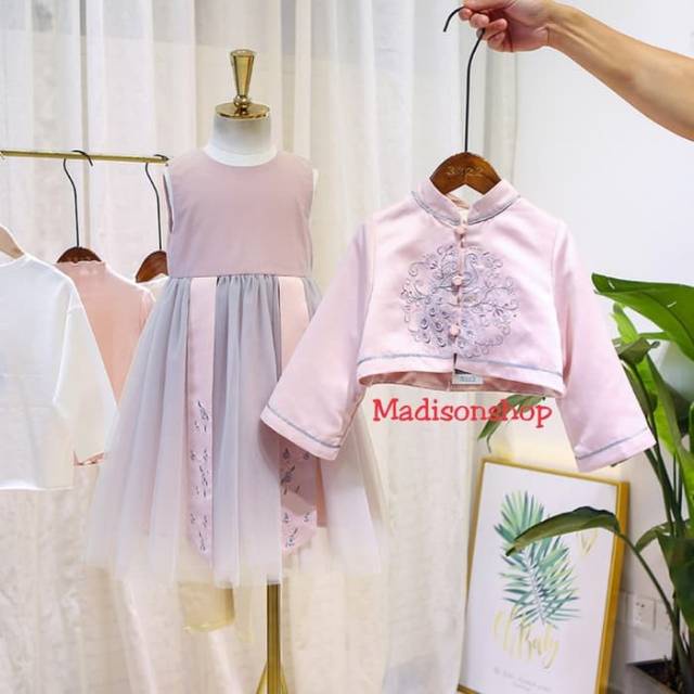 Cheongsam Gaun Anak  Pink Biru Dress Pesta Anak Murah Baju Imlek