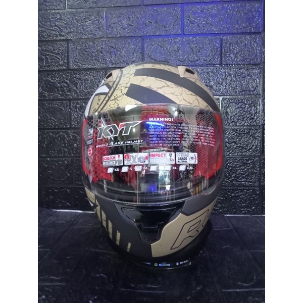 HELM FULLFACE KYT RC7 MOTIF#17 BLACK DOFF GOLD ORIGINAL SNI DOT