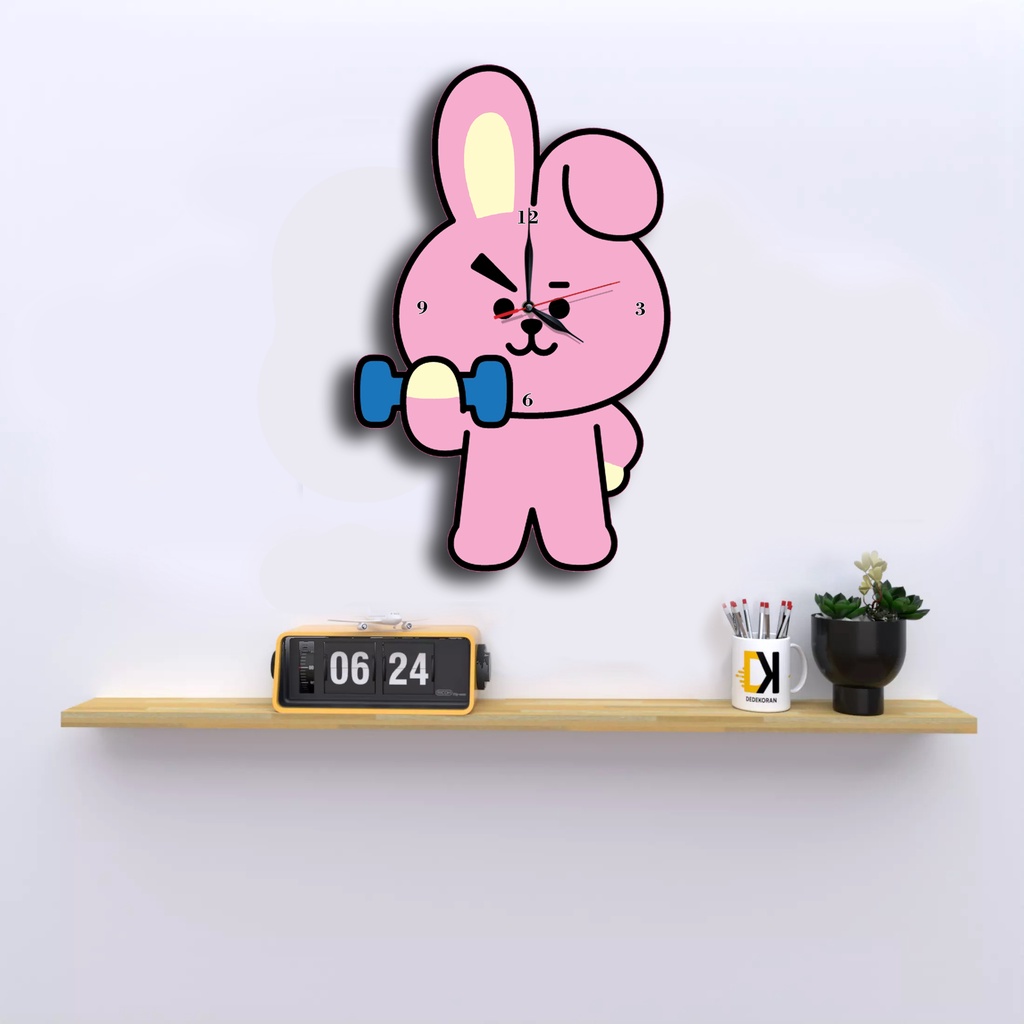 Jam Dinding Pola Unik Design BTS  BT21 Special Edition Free Vintage Box + Baterai rajadekorofficial-Cooky