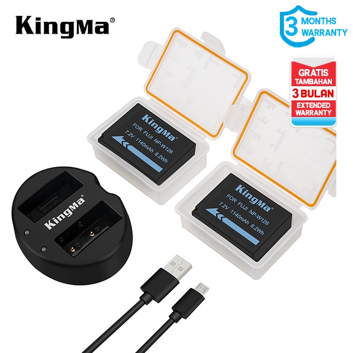 KINGMA BATTERY FUJI NP-W126 2 PACK WITH DUAL CHARGER