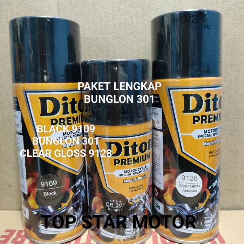 Pilok Paket Lengkap Cat Diton Premium Black 9109 Bunglon DB 301 Clear Gloss 9128 300ml.. Pilok Paketan Bunglon 301 Cat Semprot Diton Premium