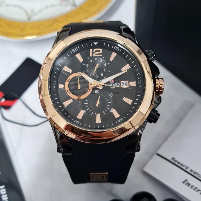 Jam Tangan Pria Original REWARD Bayonet Hitam Black Gold Analog Chrono
