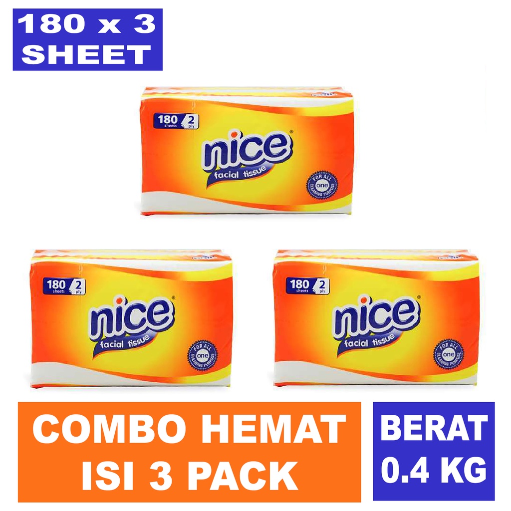 3 PCS Tisu Nice 180 Sheet / Tissu Nice 180 Sheet 3pcs / Tissue Nice 180 3pcs / Tisu Nice 180 Sheet 2