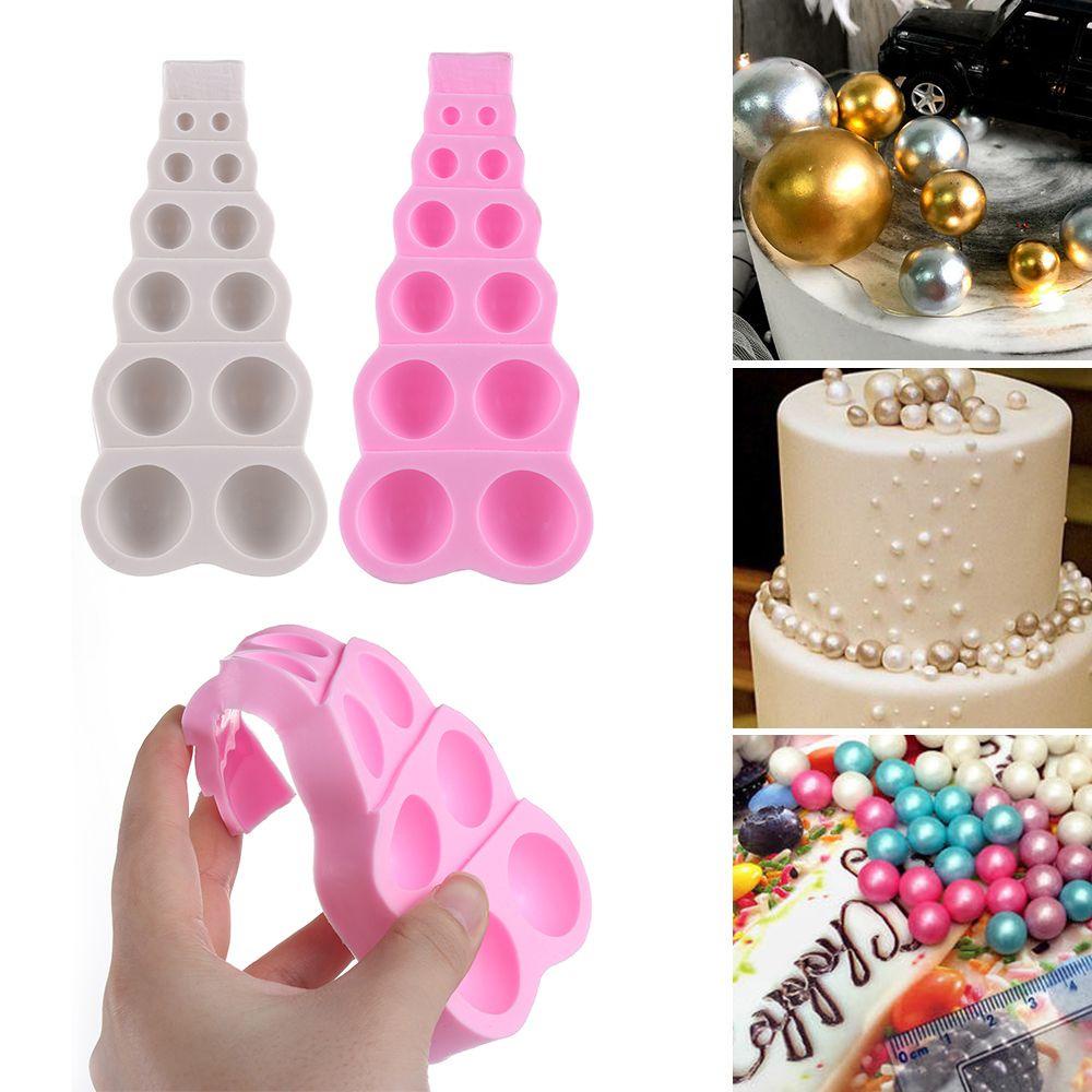 Solighter Cetakan Kue Setengah Bola Fudge Mutiara Besar Kecil 3D Manik Silicone Mold