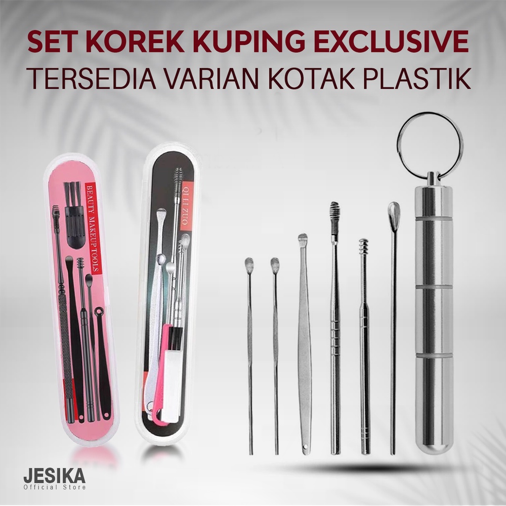 Pembersih telinga set alat korek kuping besi stainless steel anti karat spiral