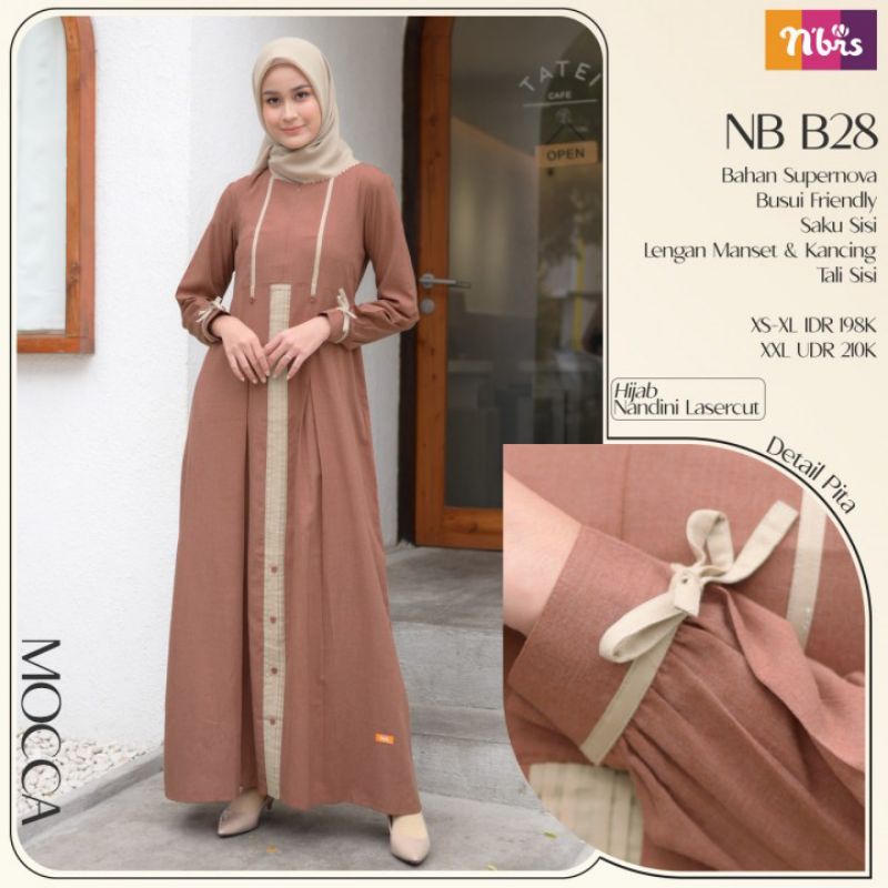 Fashion Baju Gamis Muslim Wanita Nibras NB B28 Mocca, Navy, Purple Dress Busui Friendly Terbaru