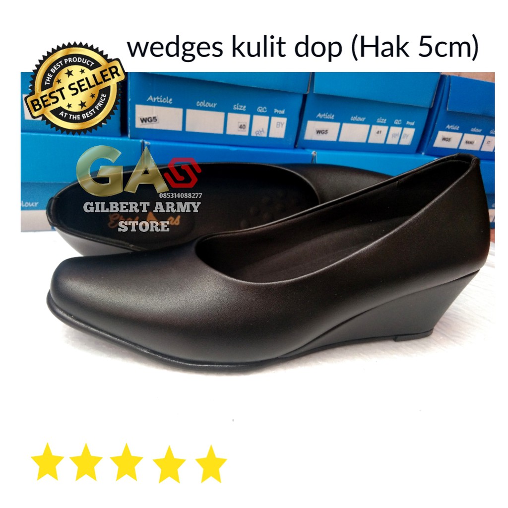 Sepatu Wedges ERASMAS Persit ASli Ori hak 5cm kulit Kilap-Dop 36-43 GILBERT ARMY STORE Murah Grosir