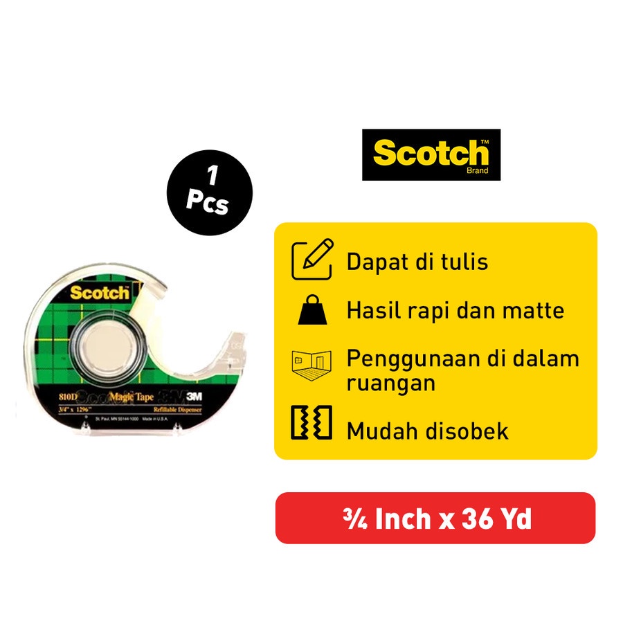 

Scotch 3M Perekat Isolasi Magic Tape dengan Dispenser 19mm x 36m 810D