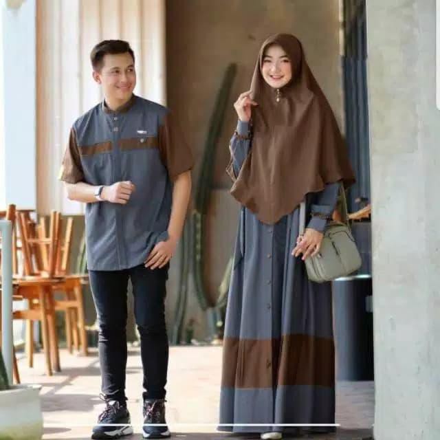 SETELAN COUPLE BAJU MUSLIM PASANGAN TERMURAH - ABU TUA