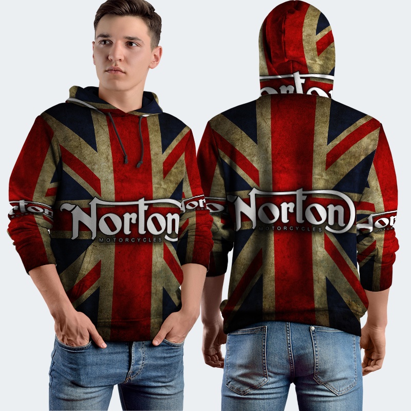 Jaket Hoodie Fullprint Norton Motorcycles Bahan Polyester Jersey