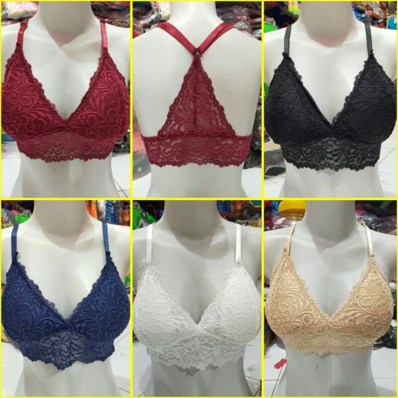 Bralette brokat sport import bh wanita miniset pakaian dalam cewek underware