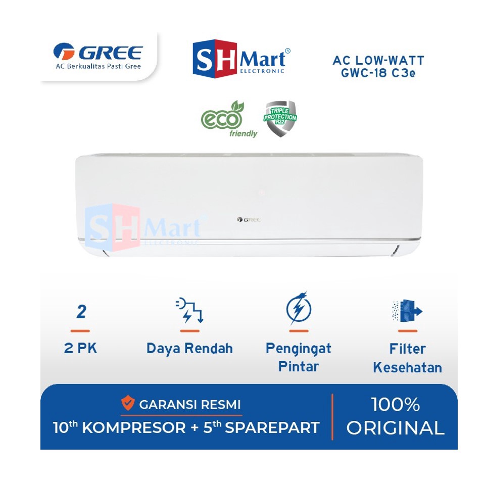 AC 2 PK GREE LOWWATT GWC-18C3E DELUXE LOW WATT GARANSI RESMI (MEDAN)