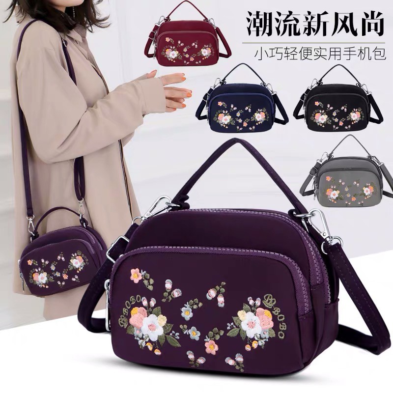 Tas Wanita Import Jinjing dan Selempang BOBO Mini BB9042 9042 Bordir Bunga Bahan Parasut Kualitas Su