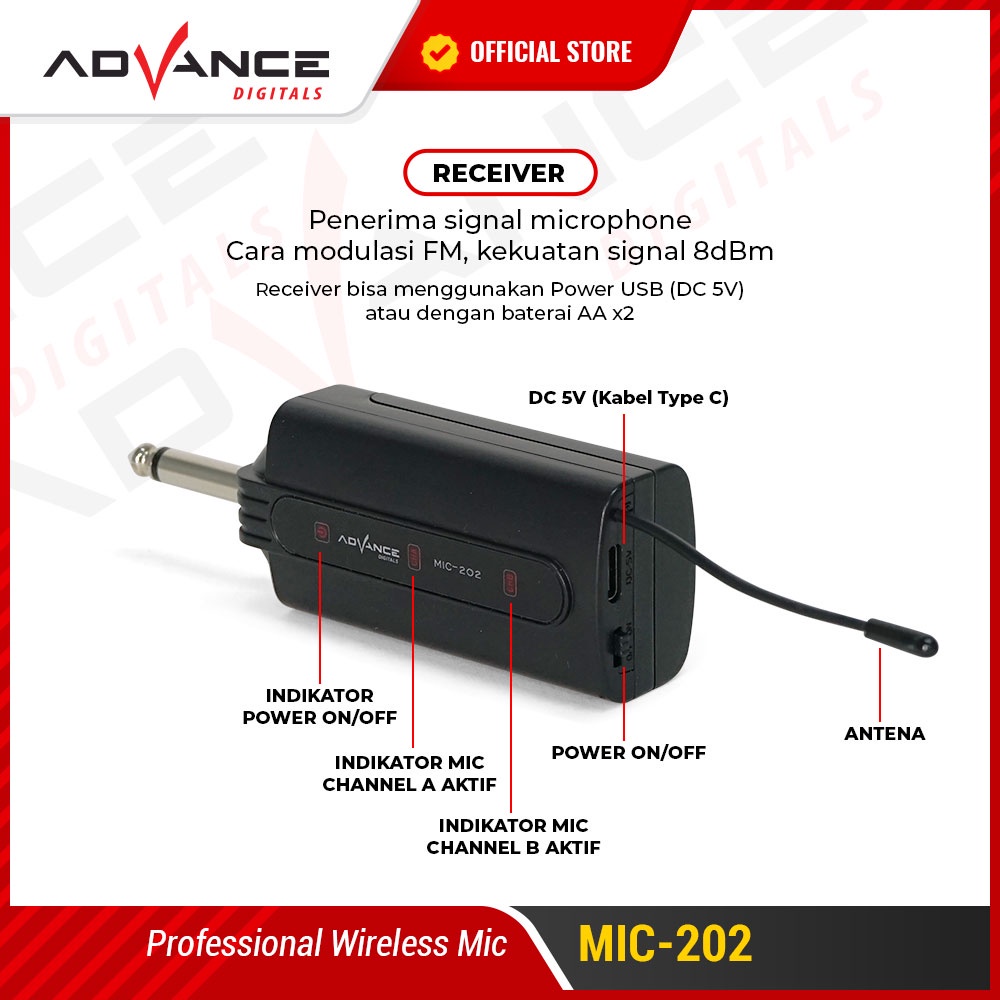 Advance Digitals MIC-202 Profesional 2 Mic Wireless Microphone Karoke Mic Duet