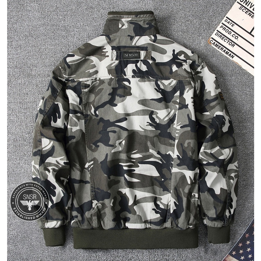 TURUN HARGA ! Jaket Pria Bomber Camo Army Original Brand Sensor Cotton Kanvas Premium M L XL