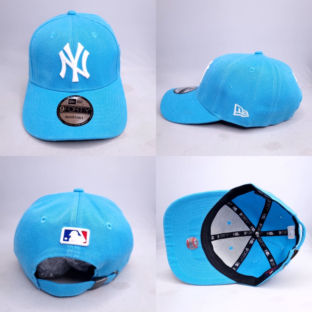 TOPI SNAPBACK MLB MELENGKUNG NY BIRU LOGO PUTIH