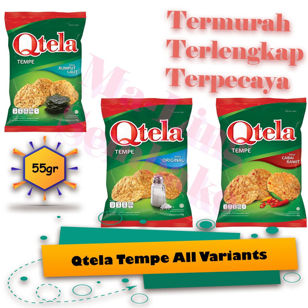 

QTELA KERIPIK TEMPE RUMPUT LAUT / QTELA CABAI RAWIT / QTELA ORIGINAL 55G, Snack, Makanan Ringan