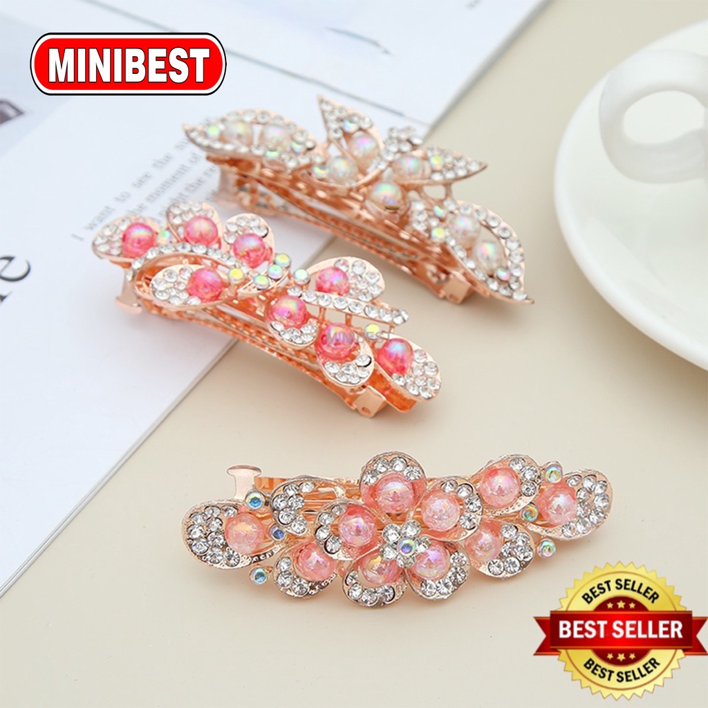 [MB] Jepit Rambut PREMIUM Otomatis 9cm Jedai Besi Alloy Jepit Ponytail Kristal Mutiara Rhinestone Elegant Barrette Hair Clip