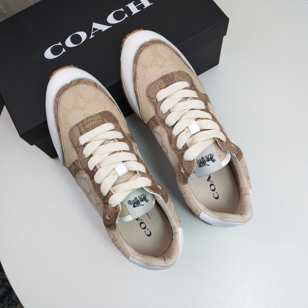 (SameDay Grab) Cowhide + canvas material coach Ladies casual shoes sports shoes