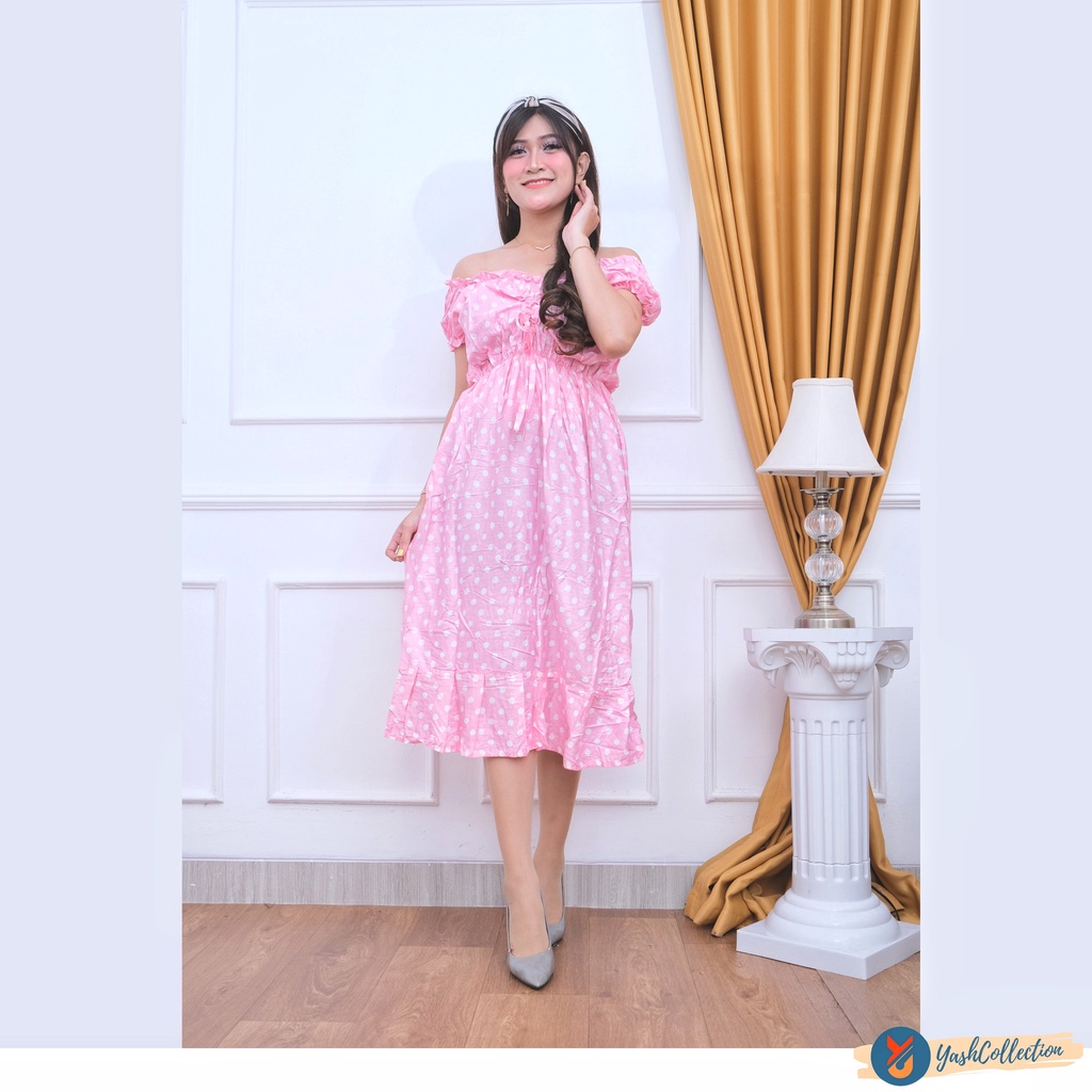 YashCollection Daster Casandra Daster Kekinian Fit XL-Casa Polka Pink