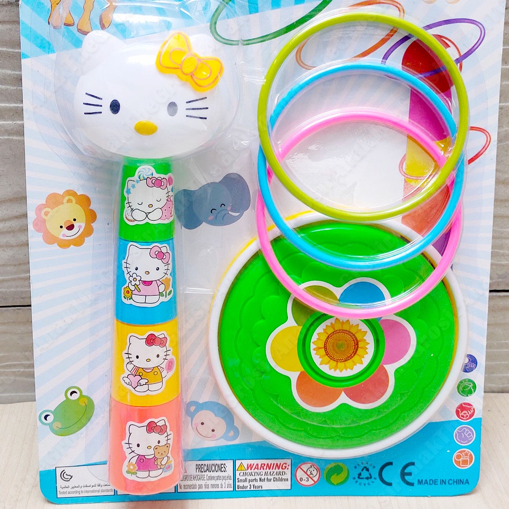 3in1 Gelas Susun Freezebee Ring Toss Mainan Lempar Cincin Gelang Karakter HELLO KITTY DORAEMON