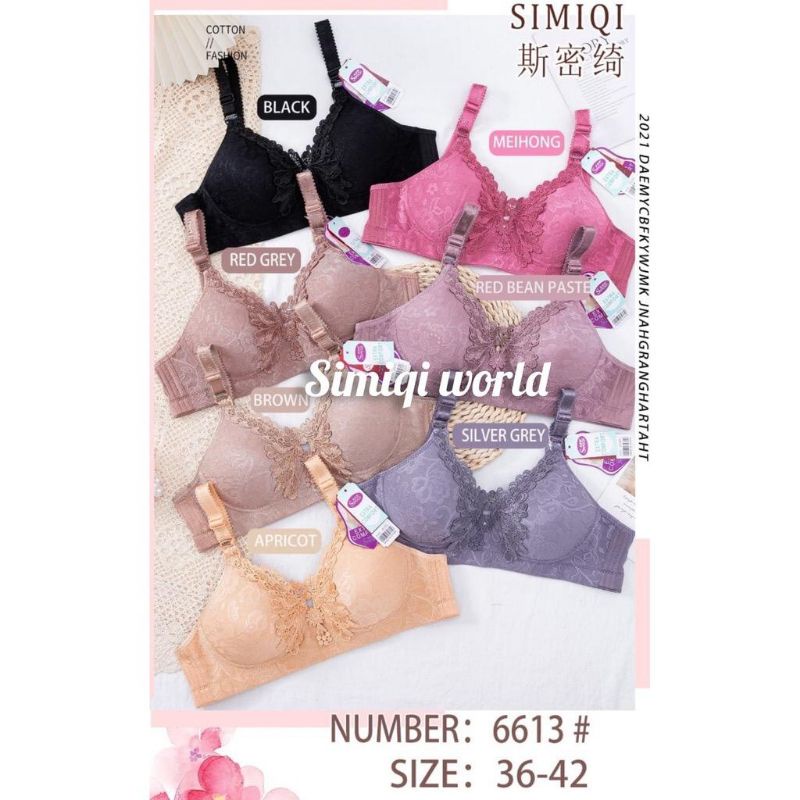 Bra Simiqi 6613 Bra Wanita Dewasa BH Tanpa Kawat Busa Sedang Kait 3 CUP B | SIZE 36 38 40 42 BH Hari