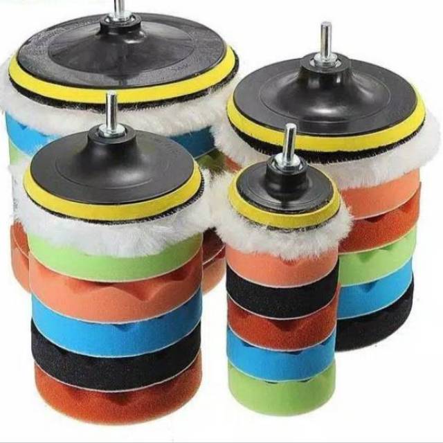Spon poles 3 inchi / Busa Pad Buff Poles 80mm Dengan M10 Drill Adapter 19Pcs
