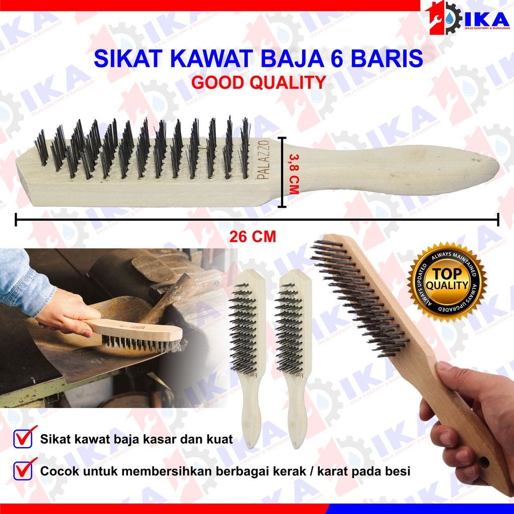 Sikat Kawat 5 6 Baris / Sikat Baja Wire Brush Sikat kawat putih baja / Sikat kawat gagang kayu / Sikat kawat murah