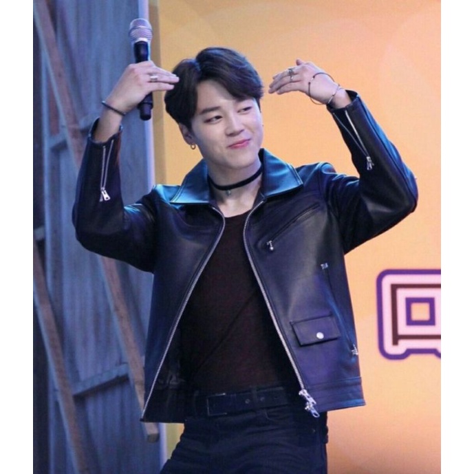 jimin BTS army pocket leather jacket  Jaket kemeja kulit PU