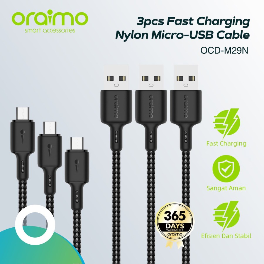 Oraimo Bundle 3pcs Kabel Data Micro USB Fast Charging Cable OCD-M29N