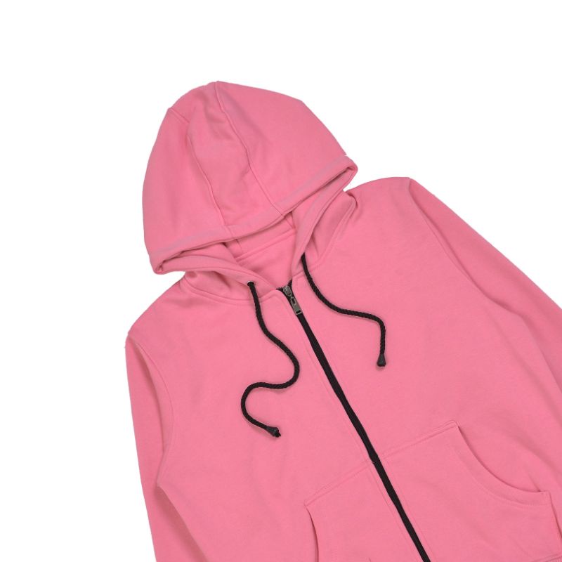 LinkaweOriginal Jaket Hoodie sletting Basic M L XL free sticker & gantungan kunci pria dan wanita 2-Pink baby