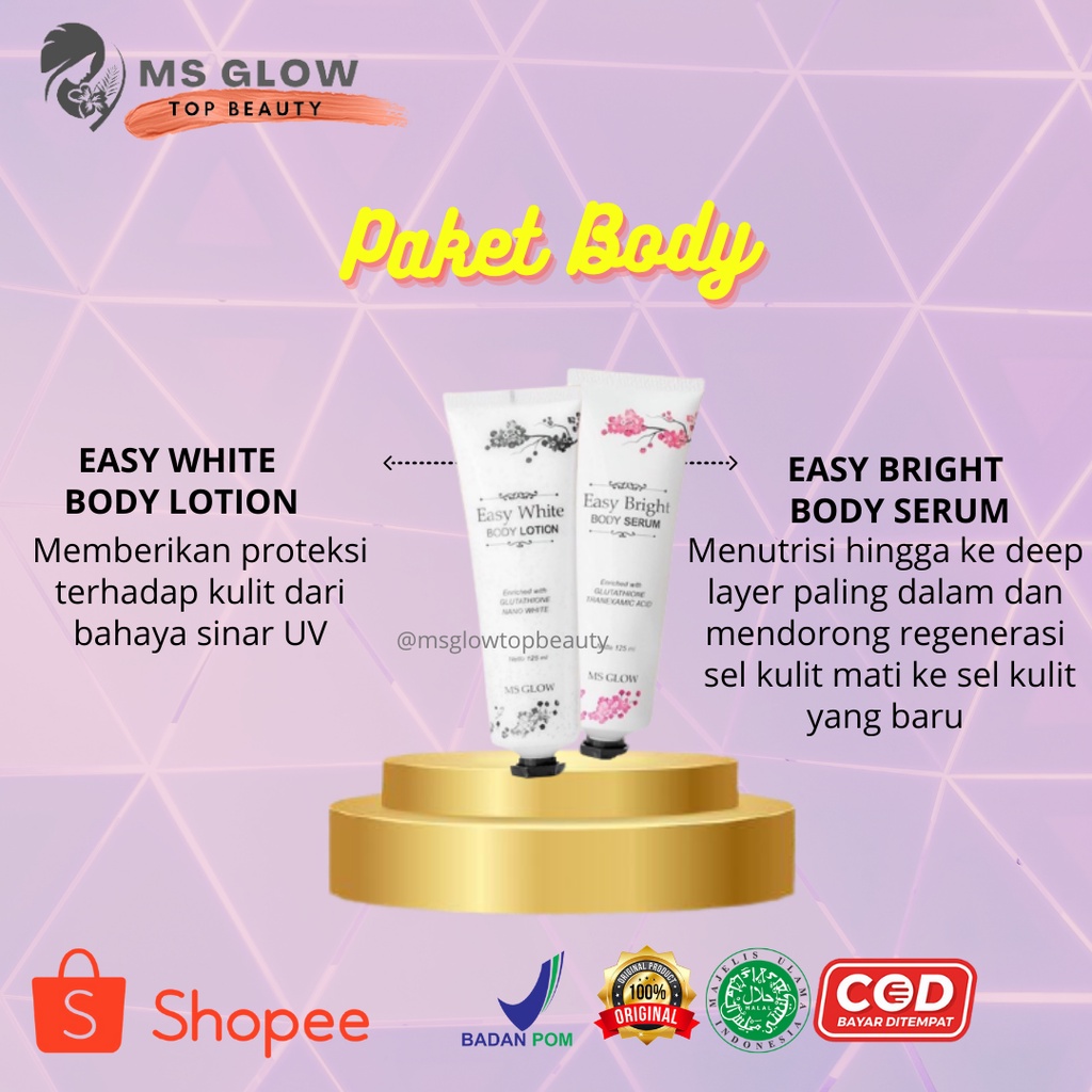 MS GLOW Easy White Body Lotion Body Serum Paket Body Pemutih Badan MS GLOW