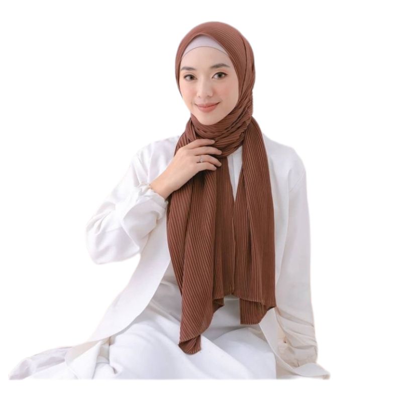 Hijab Pashmina Plisket Shawl/Pashmina Plisket Ceruty Babydool-coklat