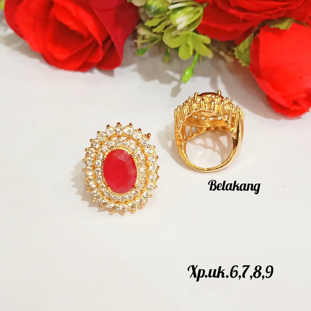 Cincin TITANIUM Dewasa permata Oval warna,Gold full zircon termurah,tidak KARAT | COD