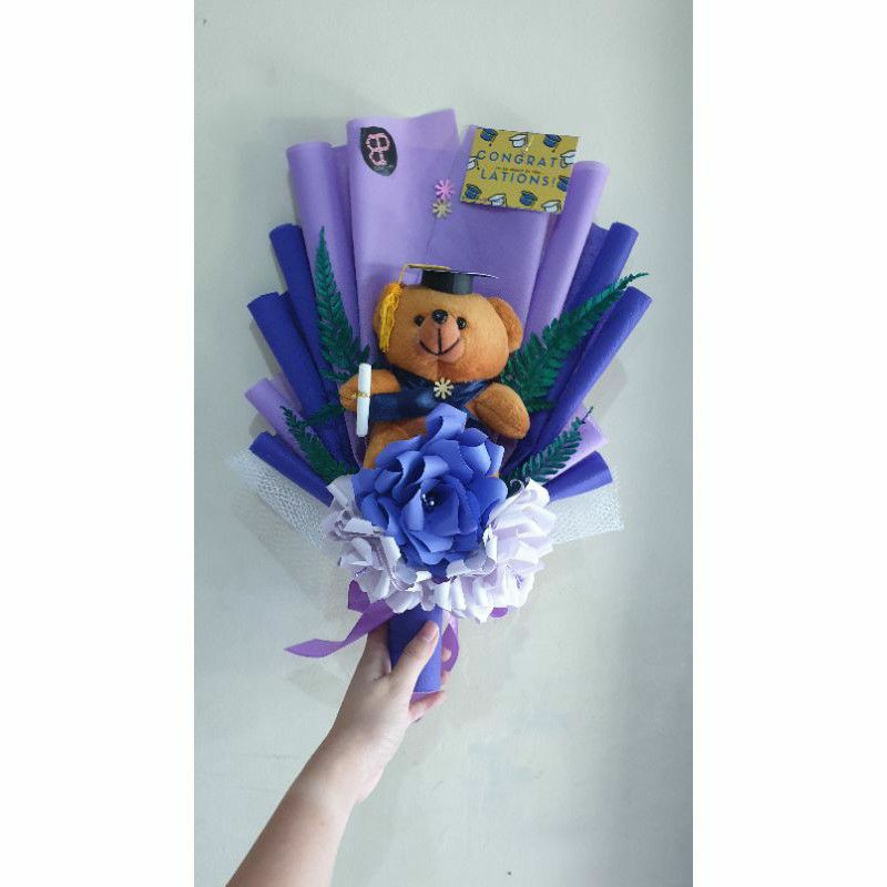 Buket Boneka Wisuda / Buket Bunga Kertas / Kado Wisuda / Buket Boneka Beruang Wisuda Bunga Kertas